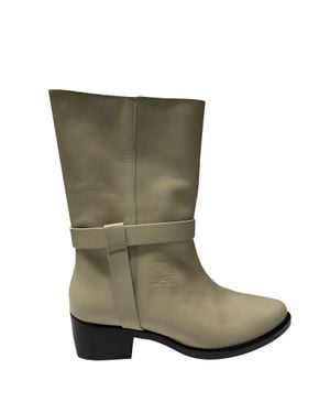 LEGRES Stacked-Heel Biker Boot - Green