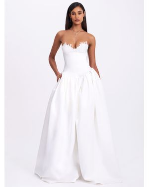 Miss Circle Naila Lace Trim Strapless Drop Waist Wedding Gown - White