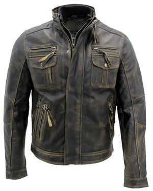 Infinity Leather Leather Retro Biker Jacket-Toronto - Gray