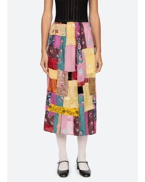 Sea Phoebe Patchwork Midi Skirt - White