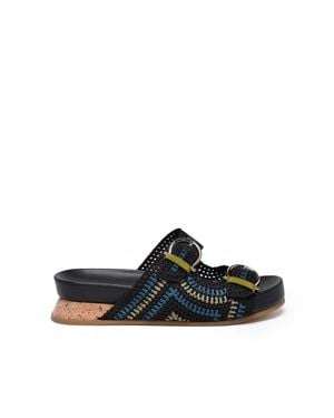 Ferragamo Shaula Raffia Wedge Mules - Black