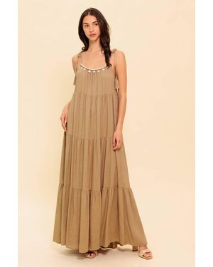 TRUEDAMES World Of Possiblilities Taupe Woven Maxi Dress - Natural