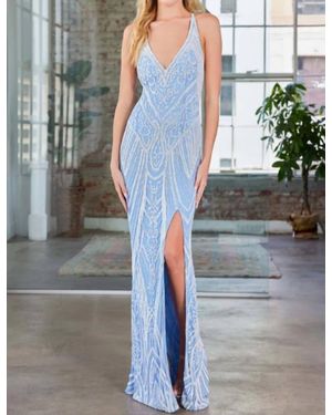 Scala Sequin Pattern Gown With Slit - Gray