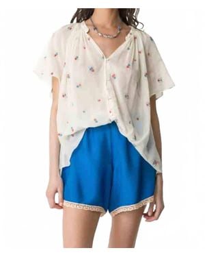 forte_forte "Petites Fleurs" Embroidery Voile Bohemienne Shirt - Blue