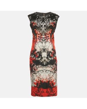 Roberto Cavalli Print Crepe Beaded Sleeveless Dress - Orange