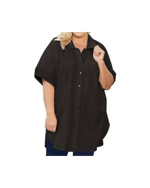 On The Plus Side Cotton Collar Short Sleeve Kendall Tunic - Black