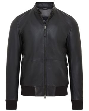 Infinity Leather Retro Leather Bomber Jacket - Black
