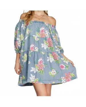 Fascination Floral Print Mini Dress - Blue