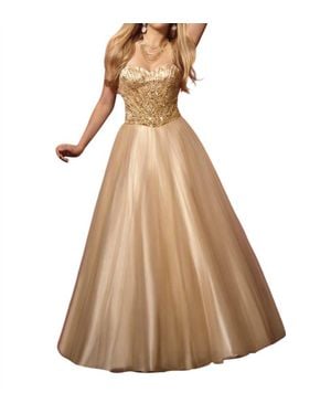 Kiss Kiss Formal Beaded Bodice Tulle Ball Gown - Natural