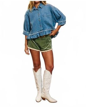 Bucketlist Ruffle Hemline Shirt Top - Blue