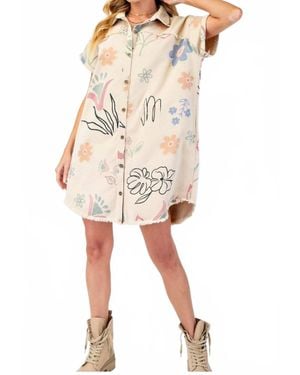 Easel Rene Floral Denim Dress - Natural