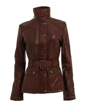Infinity Leather Military-Inspired Biker Jacket-Middleton - Brown