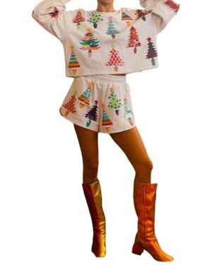 Queen Of Sparkles Christmas Tree Shorts - Gray