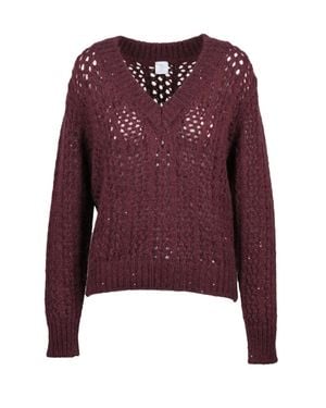 Eleventy Alpaca-Blend Openwork Sequin V-Neck Sweater - Purple