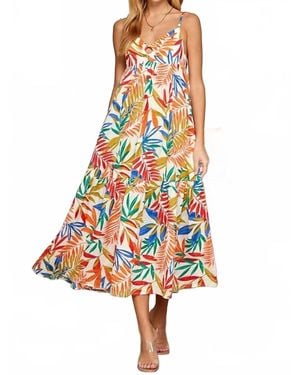 Sweet Lemon Tropical Print Tired Dress - White