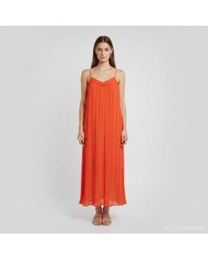 Maje Crepe Plisse Rogelio Midi Dress - Red