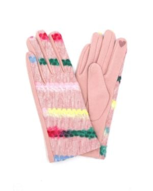 Fashnzfab Multi Color Yarn Pattern Smart Touch Gloves - Pink