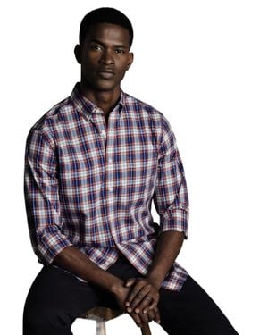 Charles Tyrwhitt Slim Fit Button-Down Collar Non-Iron Stretch Poplin Check Shirt - Purple