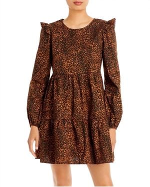 Wayf Velma Animal Print Ruffled Babydoll Dress - Brown