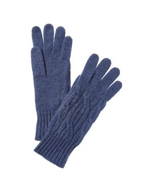 Hannah Rose Wide Cable Cashmere Gloves - Blue