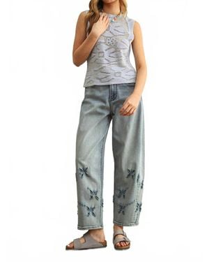 Miou Muse Floral Knitted Sleeveless Top - Blue