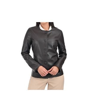 Nine West Faux Leather Snap-Front Jacket - Black