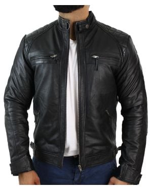 TruClothing Zipped Soft Leather Short Biker Jacket - Black