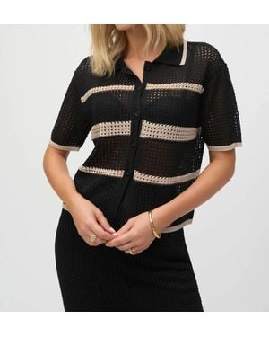 Joseph Ribkoff Striped Open Knit Cover-Up Top - Black