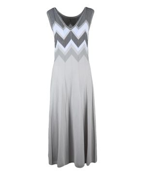 D. EXTERIOR Metallic Chevron Flared Midi Dress - Gray