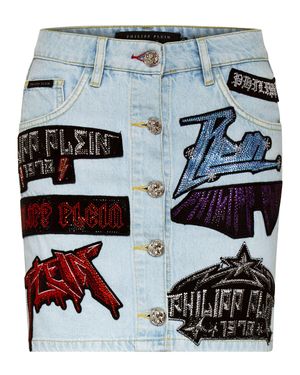 Philipp Plein Denim Skirt Rock Pp - Gray