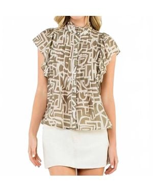 Thml Flutter Sleeve Button Up Top - Metallic