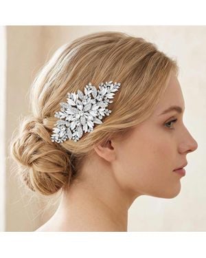 Fashnzfab Marquise Stone Accented Flower Leaf Cluster Hair Comb - Brown