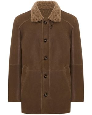 Bigardini Mid-Length Merinillo Shearling Jacket With Plush Collar - Brown