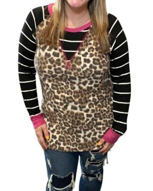 Honeyme Leopard Long Sleeve Tee - Gray