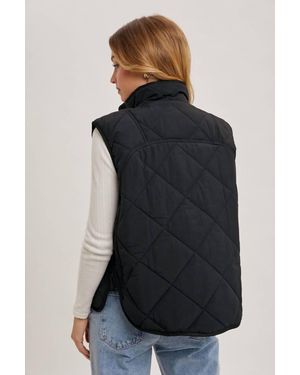 Karen Kane Button Down Quilted Puffer Vest - Black