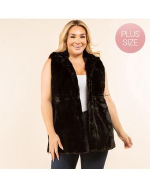 TRUEDAMES Plus Size Faux Fur Hooded Vest - Black
