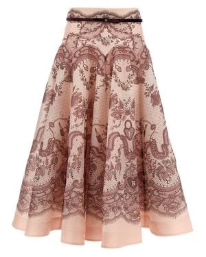 Zimmermann 'Crush Flared Midi' Skirt - Pink