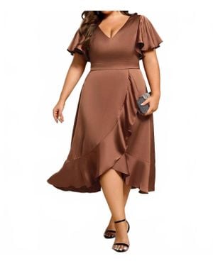 Ever Pretty Elegant Satin Midi Dress - Brown