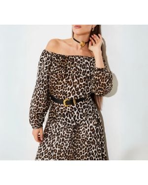 Suncoo Lola Leopard Print Off The Shoulder Blouse - Black