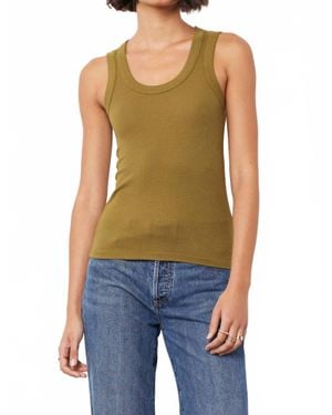 Bobi Deep Scoop Fitted Ribbed Tank Top - Blue