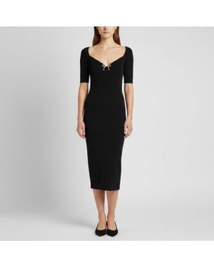 Elisabetta Franchi Rib Knit Sweetheart Neck Midi Dress - Black