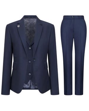 TruClothing 3 Piece Suit Plain Tailored Fit Business Formal Dress - Blue
