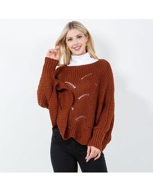 TRUEDAMES Openwork Loose Knit Batwing Sweater - Brown
