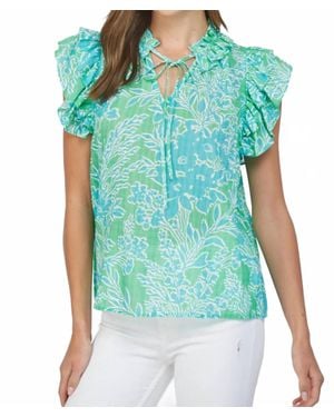 Fate Wren Flutter Sleeve Top - Green