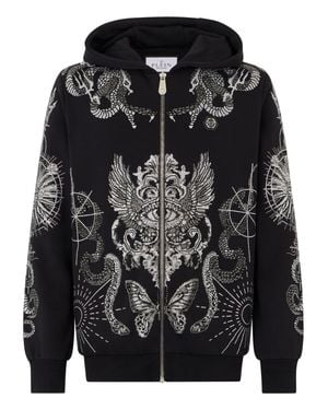 Philipp Plein Zip Hoodie Tattoo Stones - Black