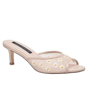 French Connection Nancy Mesh Embroidered Kitten Heel - Pink