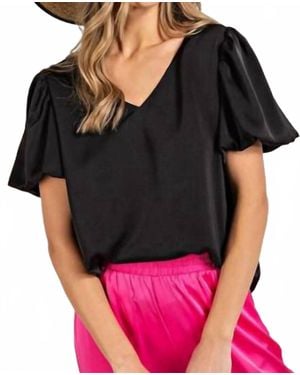 Eesome Bella V-Neck Puff Top - Black