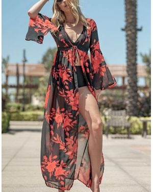 Trend:Notes Floral Print Maxi Coverup Cardigan - Blue