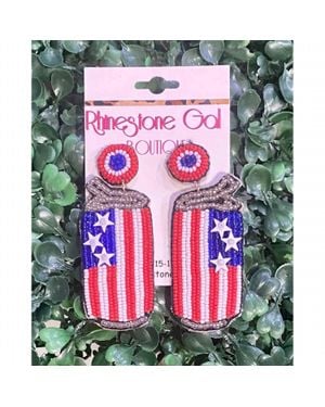 Wholesale Accessory Market Patriotic Beaded Usa Can Earrings - Pink