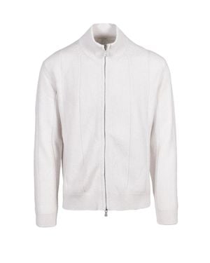 Eleventy Ribbed Wool Zip Cardigan With High Collar Design - White
